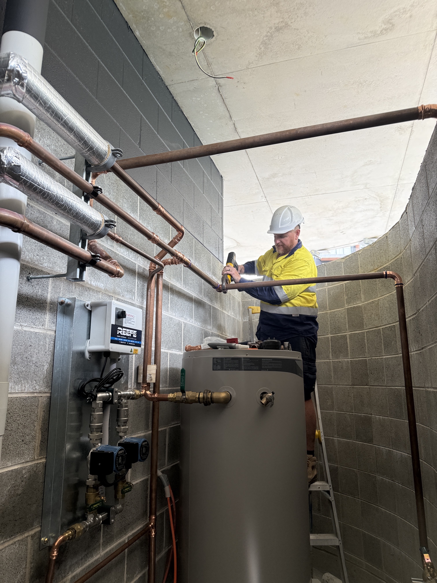 Commercial hot water system and pipework installation
